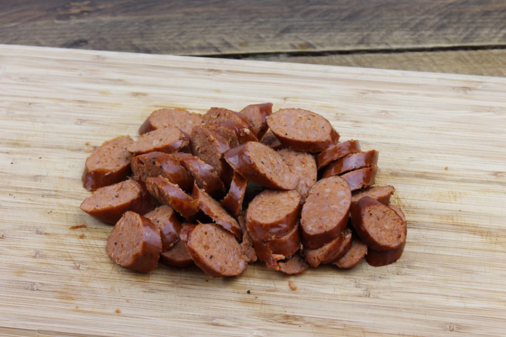 sausage cut up into slices