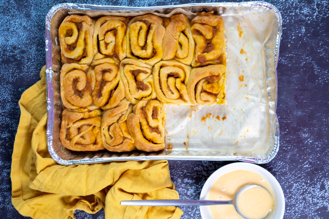 Pumpkin Cinnamon Rolls with Frosting